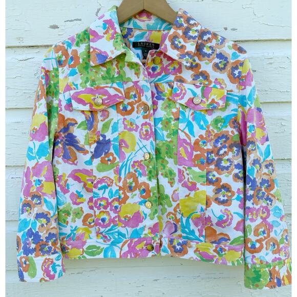 Lauren Ralph Lauren Jackets & Blazers - Lauren Ralph Lauren Denim Jacket Medium Bright Floral on White AOP Spring Summer